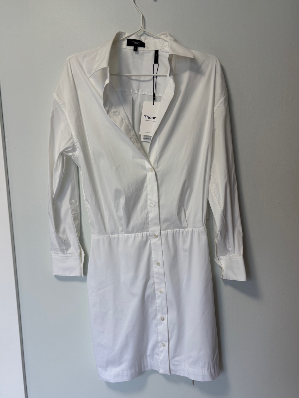 Theory White Long-Sleeve Shirt Dress